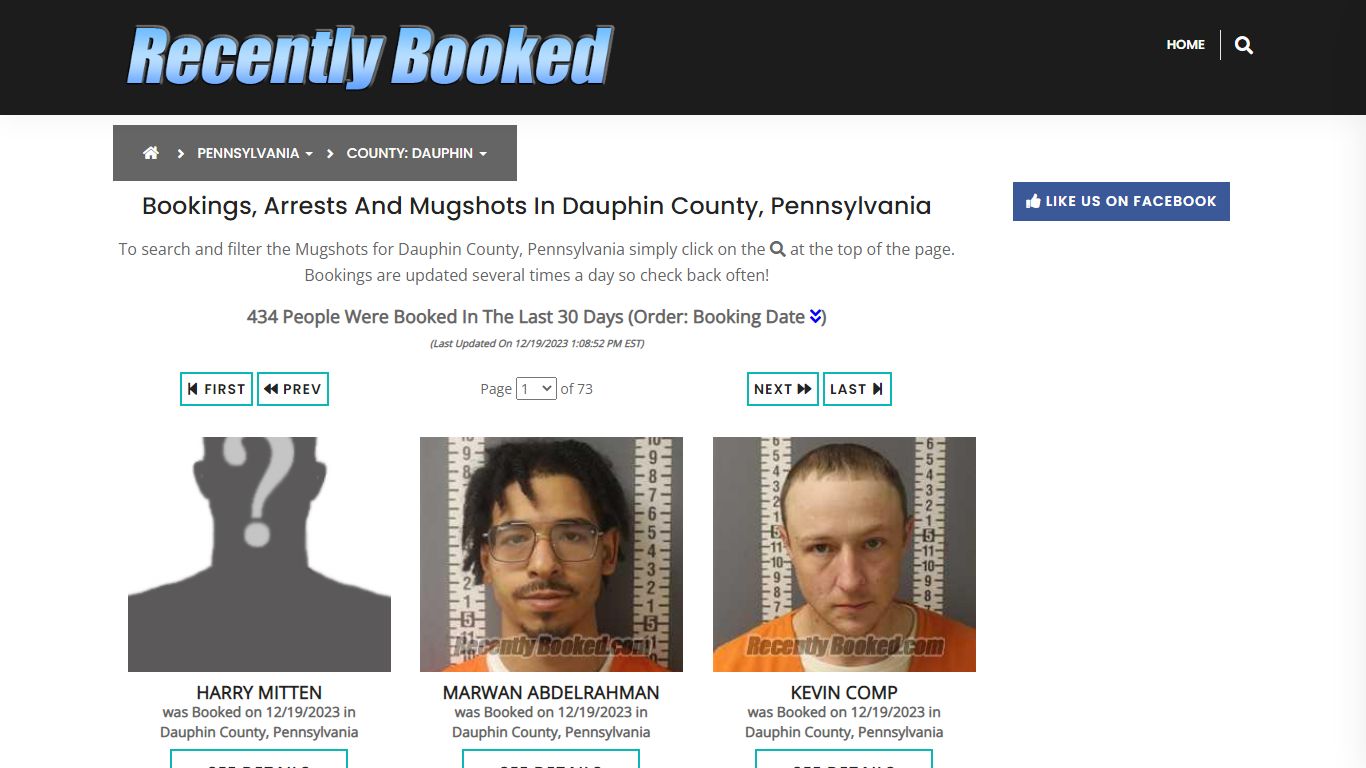 Bookings, Arrests and Mugshots in Dauphin County, Pennsylvania
