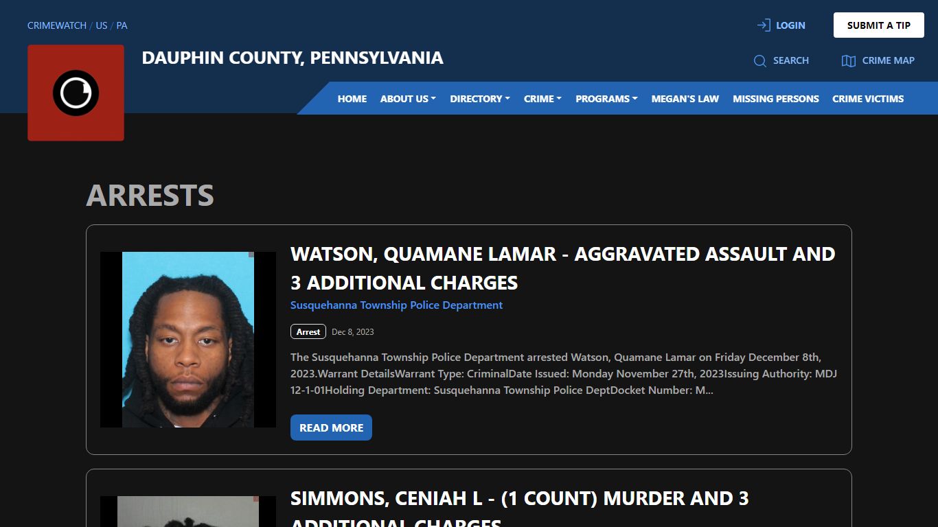 Arrests for Dauphin County, Pennsylvania | CRIMEWATCH